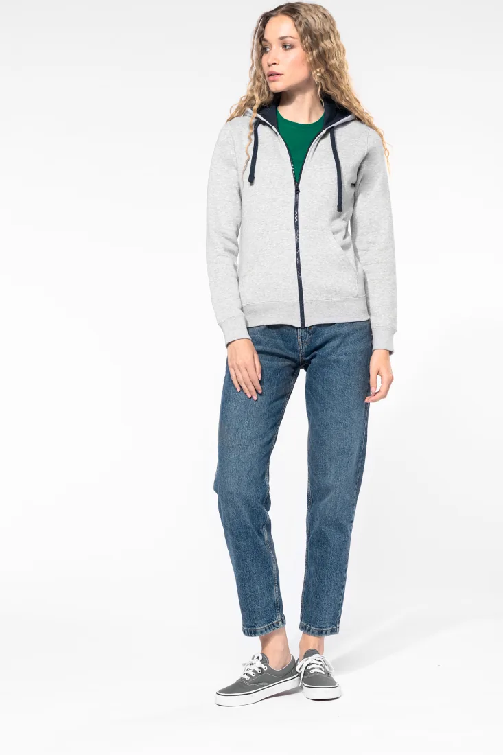 Damen-Kapuzensweatshirt Bicolor mit Reißverschluss 2