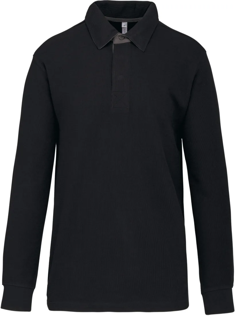 French Rib Langarm-Poloshirt