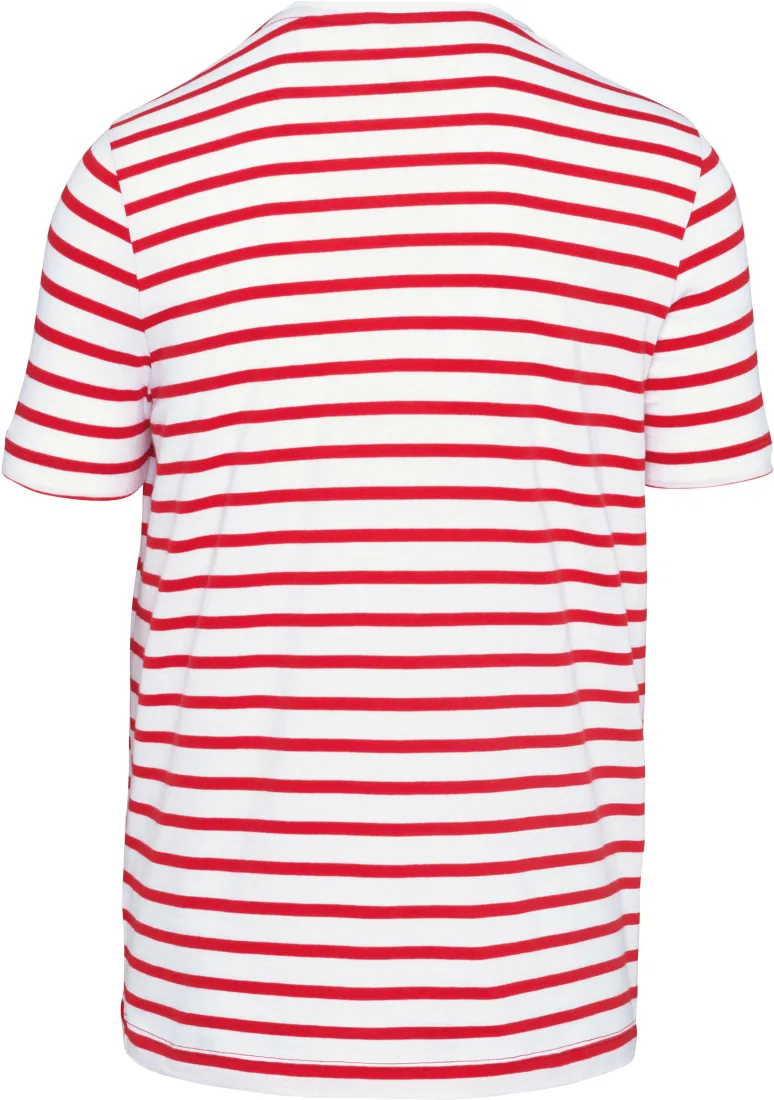 Gestreiftes Kurzarm-T-Shirt im Marine-Stil mit Tasche 3