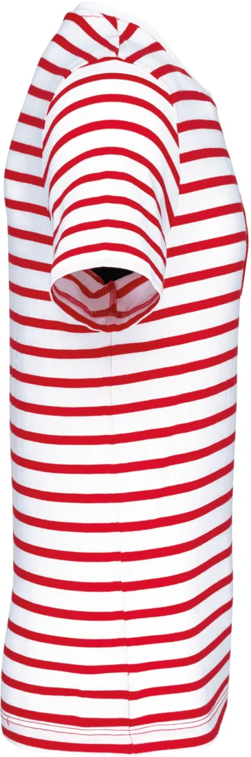 Gestreiftes Kurzarm-T-Shirt im Marine-Stil mit Tasche 4