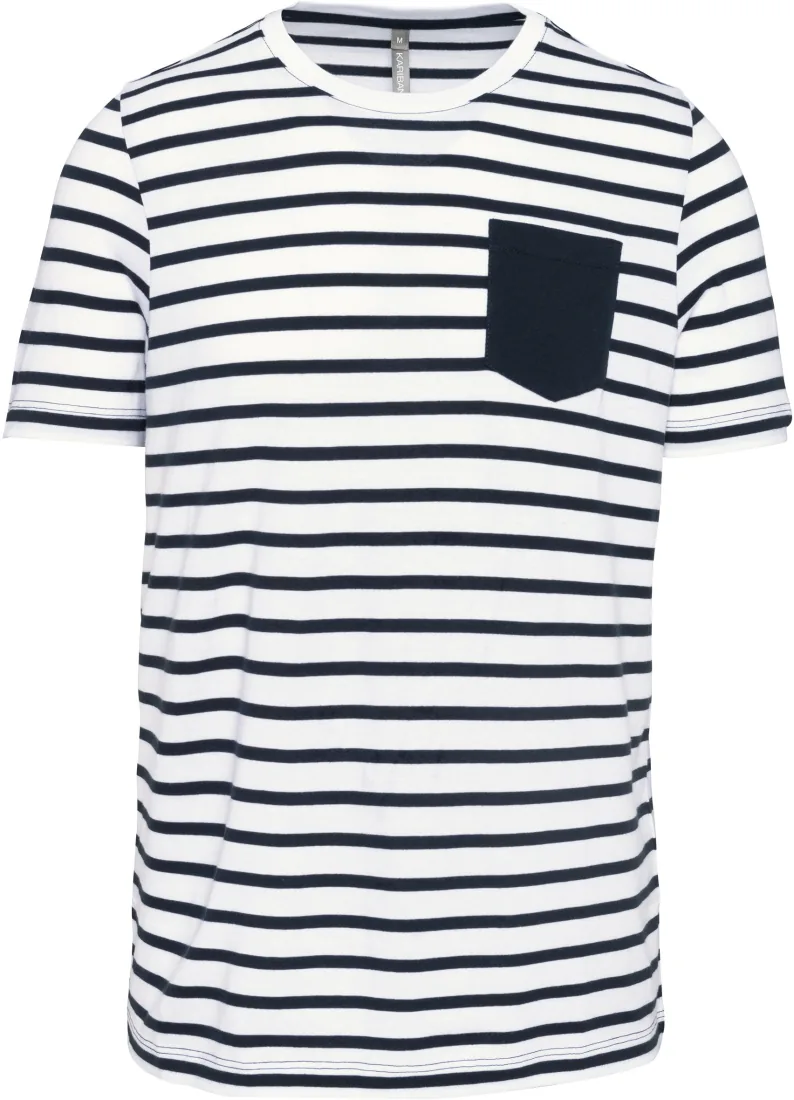Gestreiftes Kurzarm-T-Shirt im Marine-Stil mit Tasche