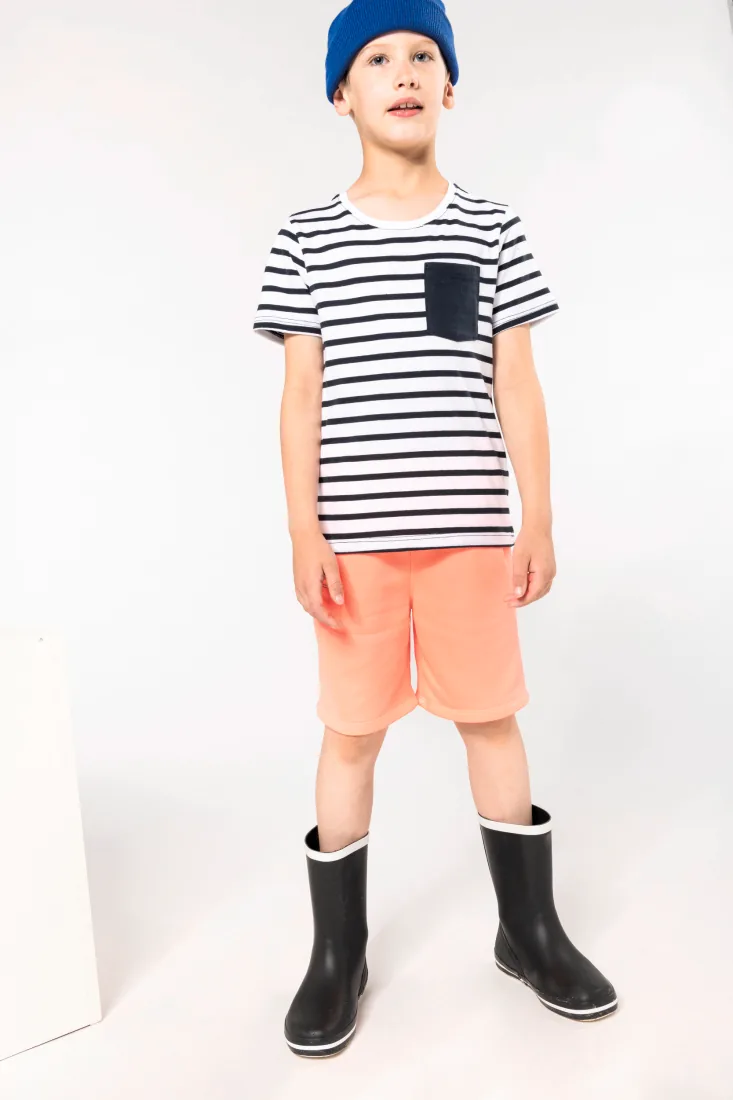Gestreiftes Kurzarm-T-Shirt mit Tasche für Kinder im Marine-Stil 2
