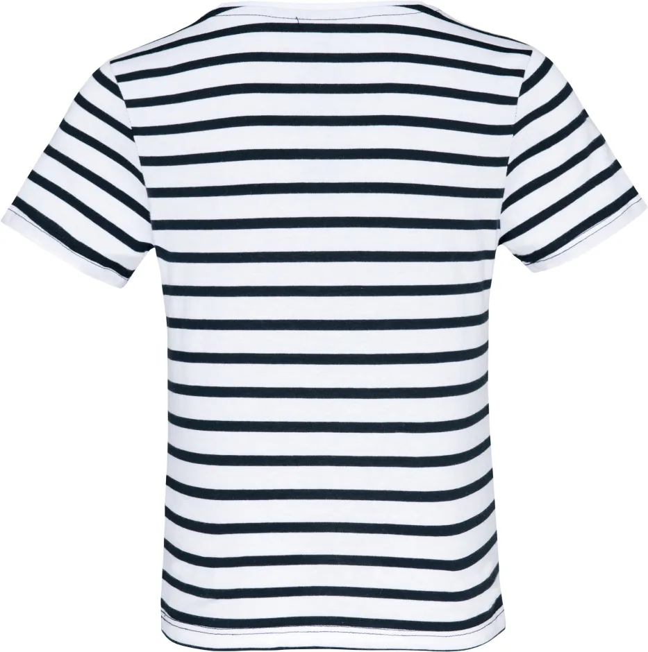 Gestreiftes Kurzarm-T-Shirt mit Tasche für Kinder im Marine-Stil 4