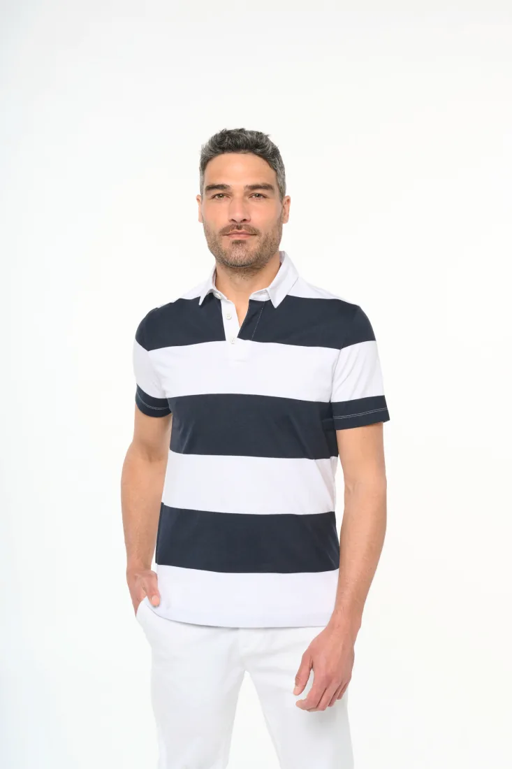 Gestreiftes Polohemd mit kurzen Ärmeln, Unisex 2