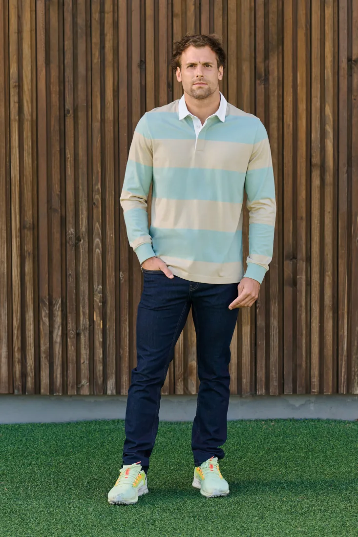 Gestreiftes Polohemd mit langen Ärmeln, Unisex 2