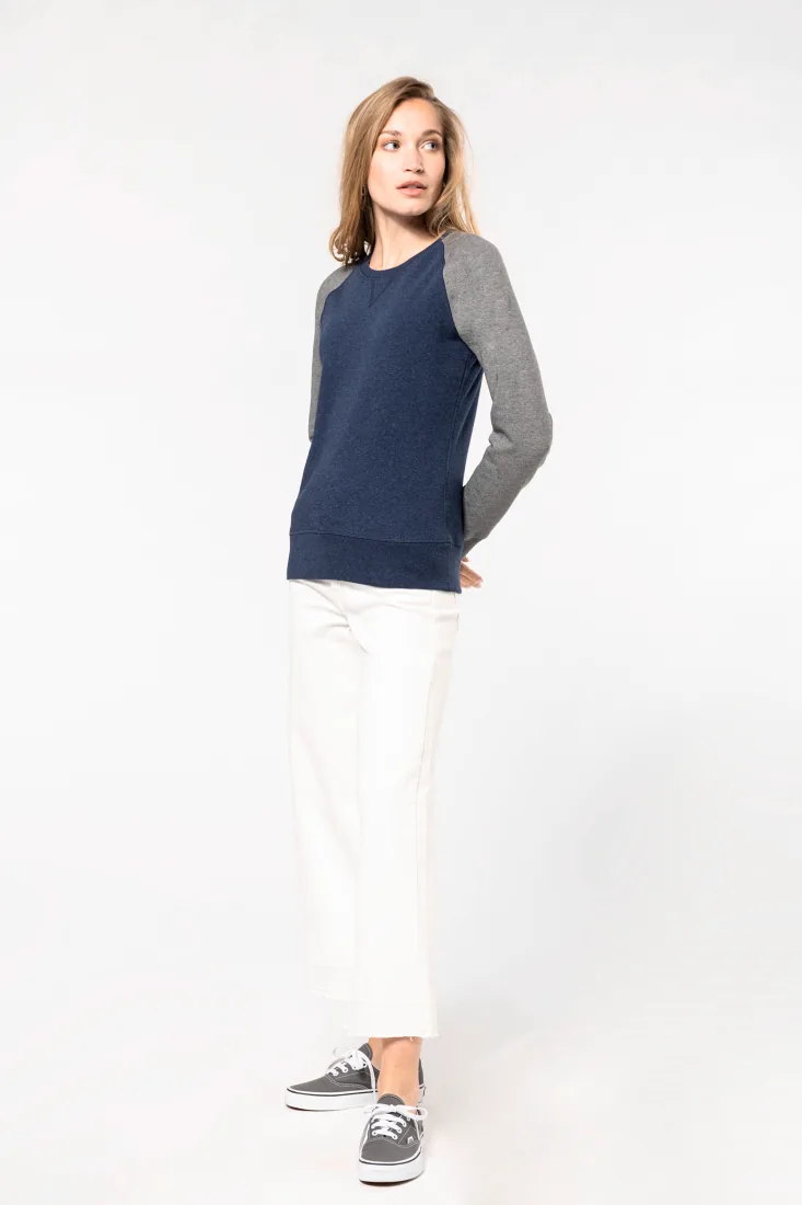 Zweifarbiges Damen-Sweatshirt French Terry Bio mit Rundhalsausschnitt und Raglanärmeln 2