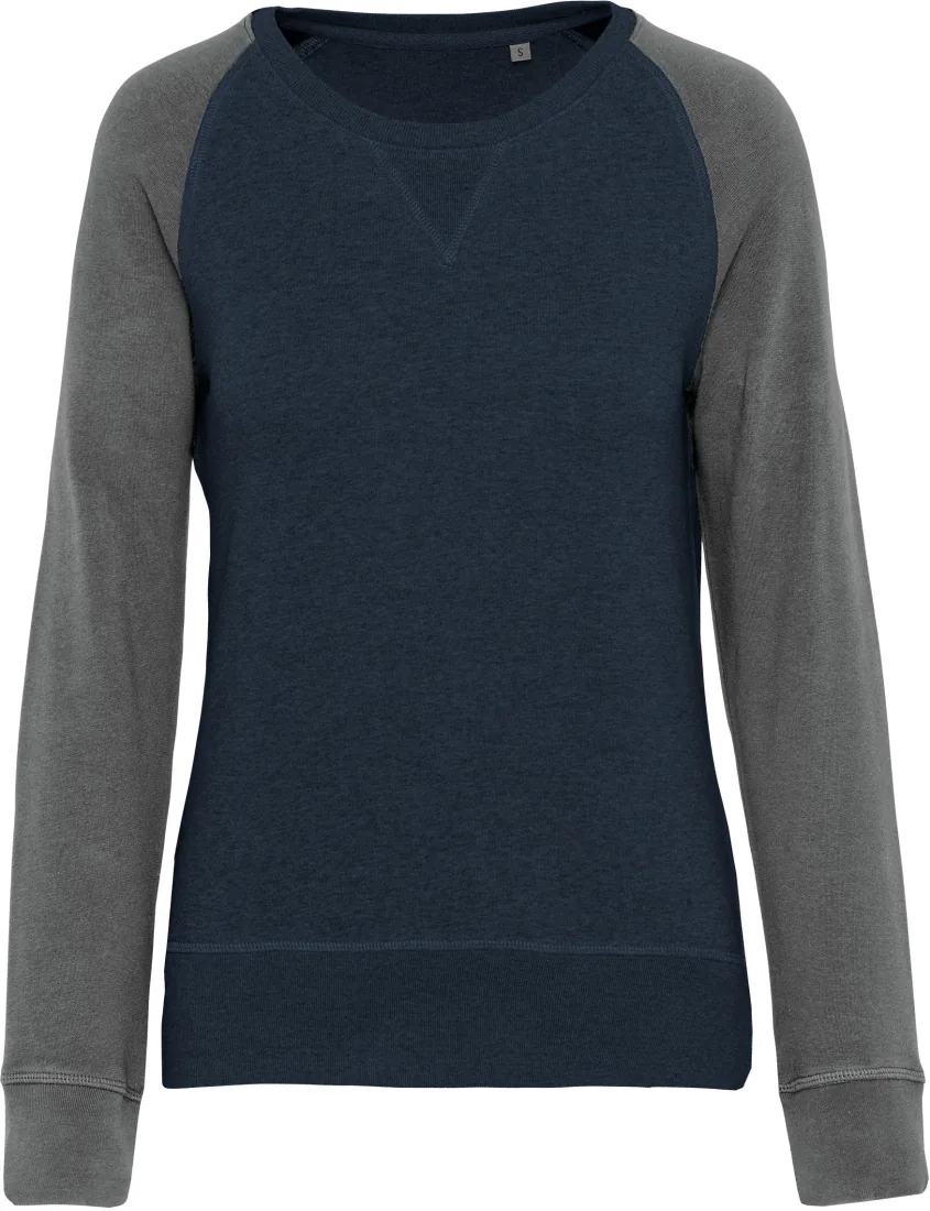 Zweifarbiges Damen-Sweatshirt French Terry Bio mit Rundhalsausschnitt und Raglanärmeln