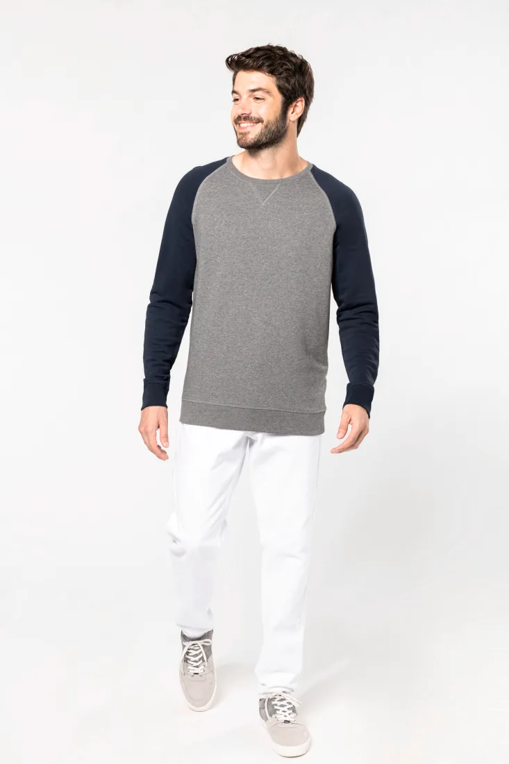 Zweifarbiges Herren-Sweatshirt French Terry BIO mit Rundhalsausschnitt und Raglanärmeln 2