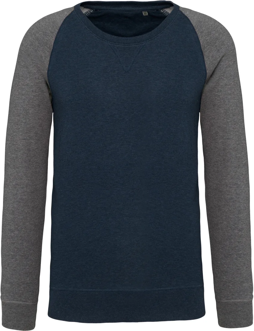 Zweifarbiges Herren-Sweatshirt French Terry BIO mit Rundhalsausschnitt und Raglanärmeln