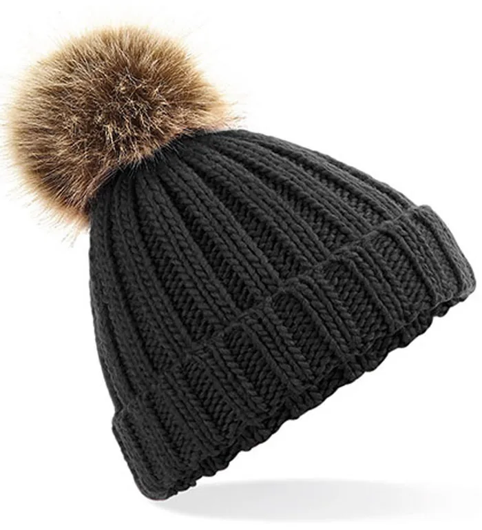 Junior Fur Pop Pom Chunky Beanie