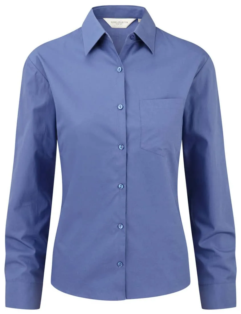 Ladies` Long Sleeve Pure Cotton Poplin Blouse