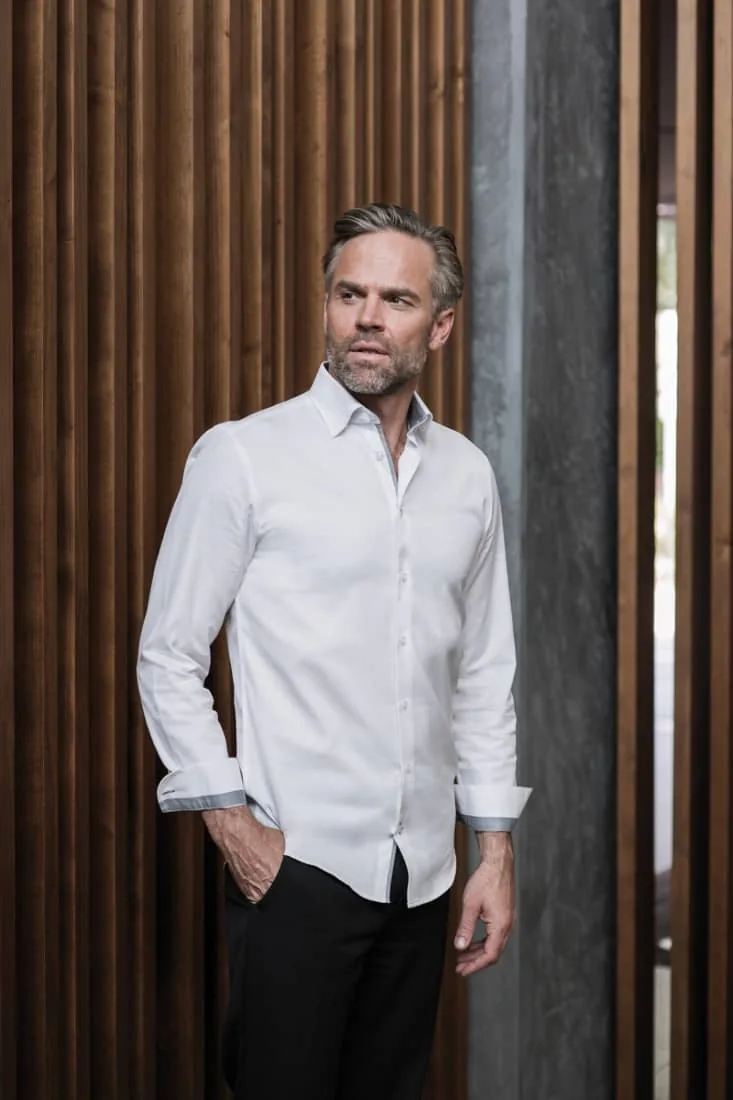 Men`s Long Sleeve Tailored Contrast Herringbone Shirt 2