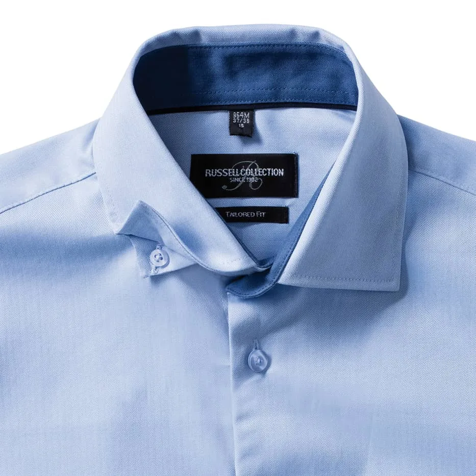 Men`s Long Sleeve Tailored Contrast Herringbone Shirt 6