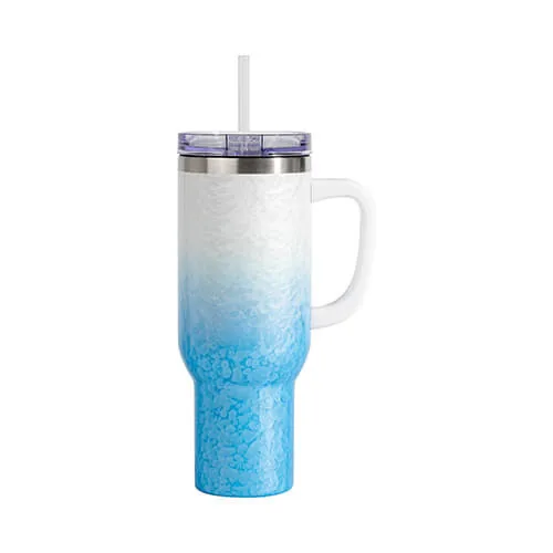 Becher, 1200 ml, 3D Puff Cloud, Weiß-Hellblau