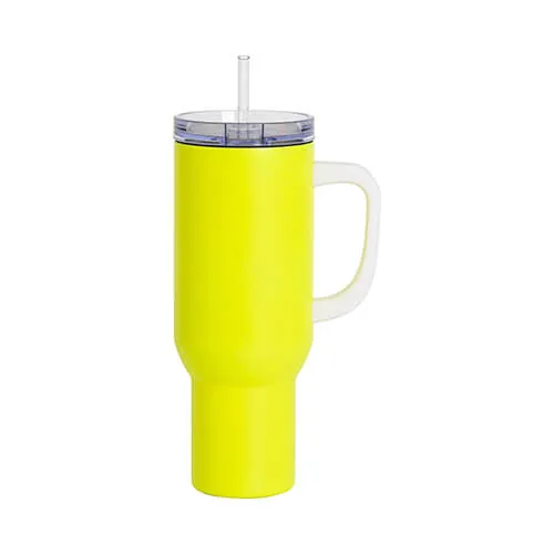 Becher, 1200 ml, Edelstahl, matt, mit Griff und Trinkhalm