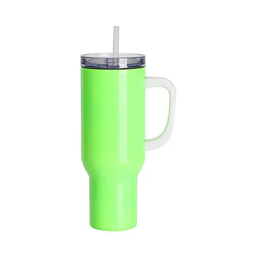 Becher, 1200 ml, Edelstahl, mit Griff und Trinkhalm
