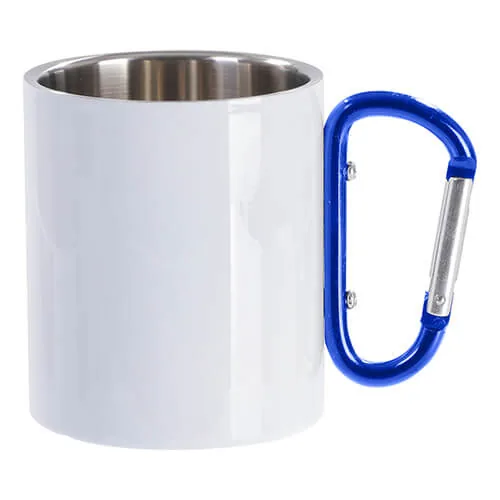 Becher 300 ml, Metall, mit farbigem Karabiner-Griff, Weiß