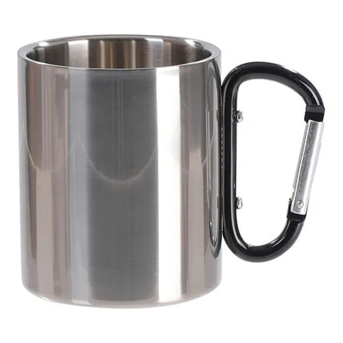 Becher 300 ml, Metall, mit Karabiner-Griff, farbig