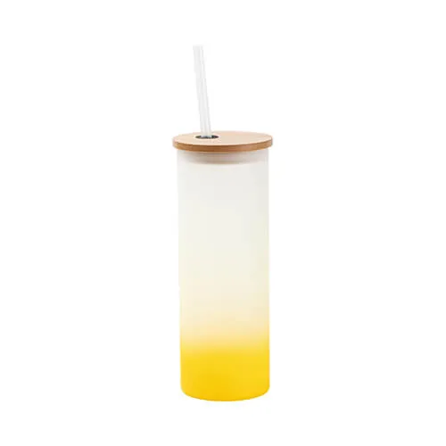 Becher, 500 ml, satiniert, mit Deckel aus Bambus und Trinkhalm