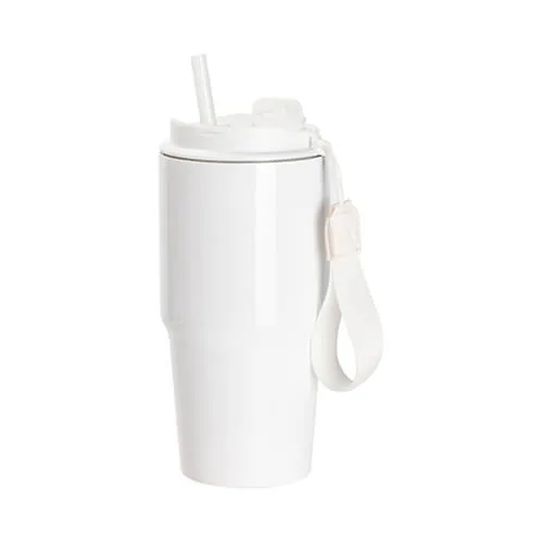 Becher, 600 ml, Doppelwandig, mit Verschluss und Trinkhalm