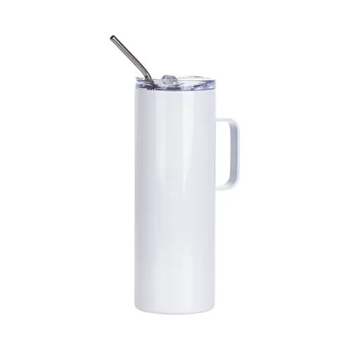 Becher, 600 ml, Edelstahl, mit Griff und Trinkhalm