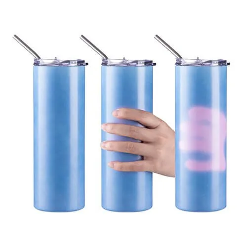 Becher, 600 ml, mit Trinkhalm, Farbwechsel von nach Rosa