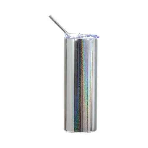 Becher, 600 ml, mit Trinkhalm, Metallic