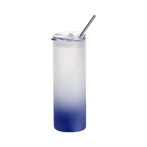 Becher, 750 ml, satiniert, mit Deckel aus Kunststoff und Trinkhalm