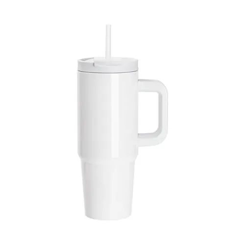 Becher, 900 ml, Edelstahl, mit Griff und Trinkhalm