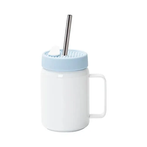Becher, Edelstahl, 480 ml, mit farbigem Verschluss, mit Griff