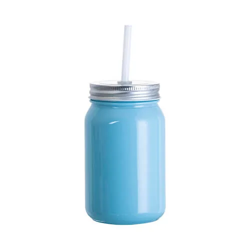 Becher, „Mason Jar“, 450 ml, Full Color, Glas, mit Trinkhalm