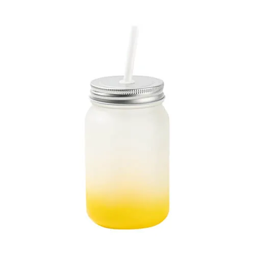 Becher, „Mason Jar“, 450 ml, satiniert, mit Strohhalm
