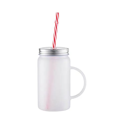 Becher, „Mason Jar“, 500 ml, satiniert, mit Strohhalm