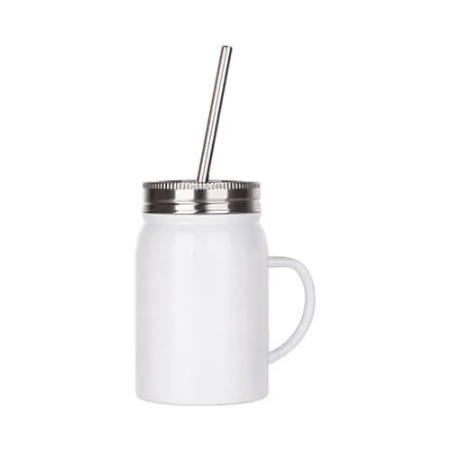 Becher mit Deckel, „Mason Jar“, mit Strohhalm und Griff