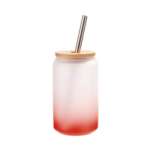 Glas 400 ml, satiniert, mit Trinkhalm, mit Deckel aus Bambus