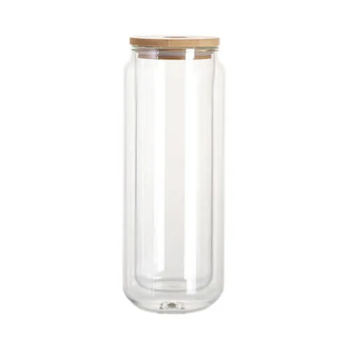 Glas, 450 ml, doppelwandig, Deckel aus Bambus