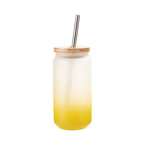 Glas 550 ml, satiniert, mit Trinkhalm, mit Deckel aus Bambus