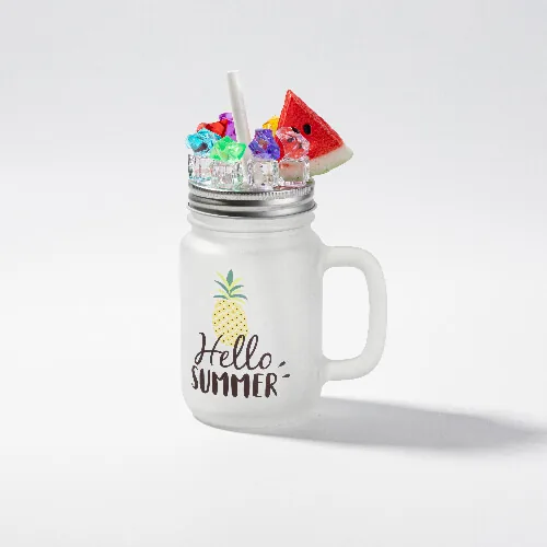 Glas mit Deckel, „Mason Jar“, Satiniert, mit Eis- und Früchtedeko, Melone