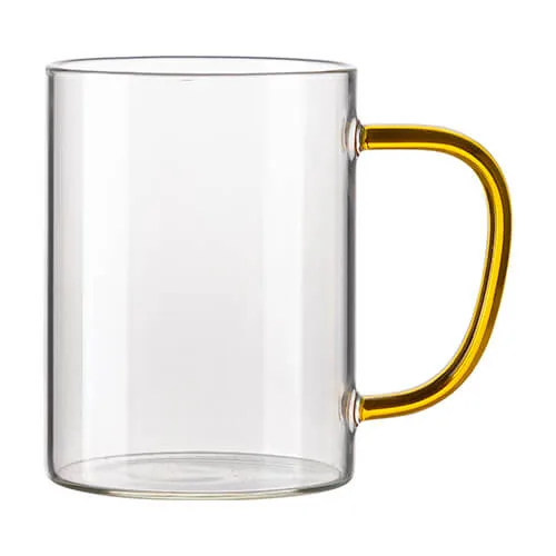 Tasse 450 ml, Glas, mit farbigem Griff