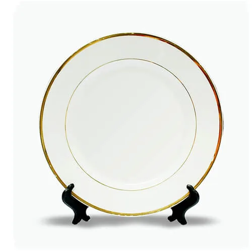 Teller 25 cm, Keramik, mit Gold-Streifen und Standfuß