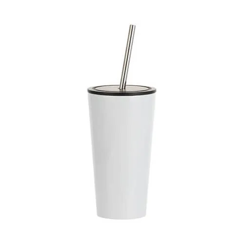Tumbler-Becher, 480 ml, mit Trinkhalm, Rostfreier Stahl