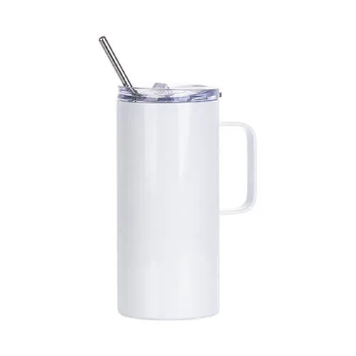 Tumbler-Becher, 480 ml, mit Trinkhalm und Griff, Edelstahl