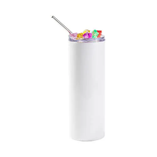 Tumbler-Becher, 600 ml, mit Trinkhalm, Deckel mit buntem Deko-Eis