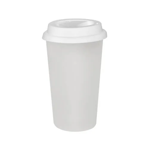 Tumbler-Becher, Glas, mit weißem Deckel