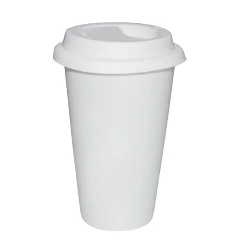 Tumbler-Becher, Keramik, mit weißem Deckel