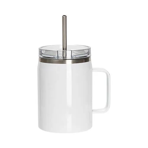 Wein-Becher, 900 ml, Edelstahl, mit Griff und Trinkhalm