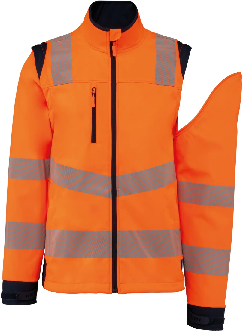 Recycelte Safety Softshell-Jacke mit abnehmbaren Ärmeln