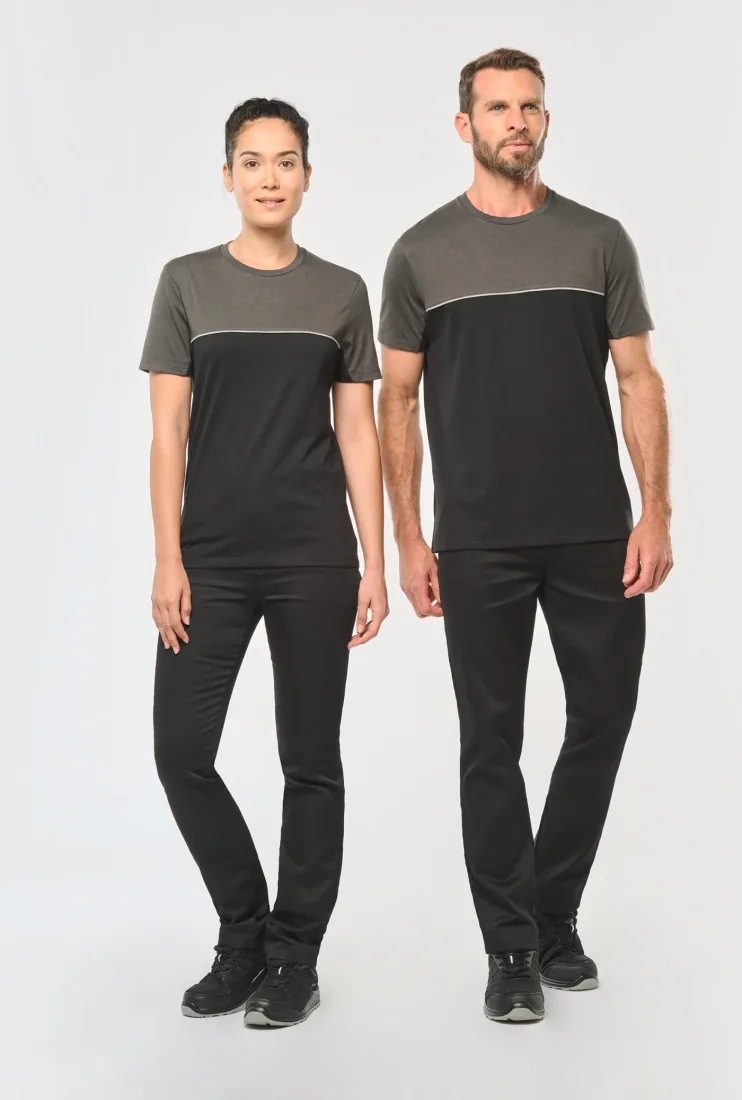 Zweifarbiges umweltfreundliches Unisex-T-Shirt mit kurzen Ärmeln 2